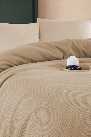 Renkli Gofret Desen Tek Kişilik Yatak Örtüsü Otel Pike 160x230 Cm Bej