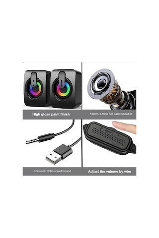 Willowhaven Siyah Rgb Mini Masaüstü Hoparlör Çift Stereo Ses Usb Port Ve Aydınlatma