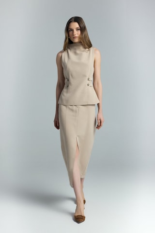 Sateen Jessi Yırtmaçlı Etek - Camel-137286