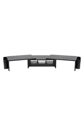 Temel Siyah Çift Monitör Yükseltici Stand Çekmeceli Masaüstü Organizer 9216