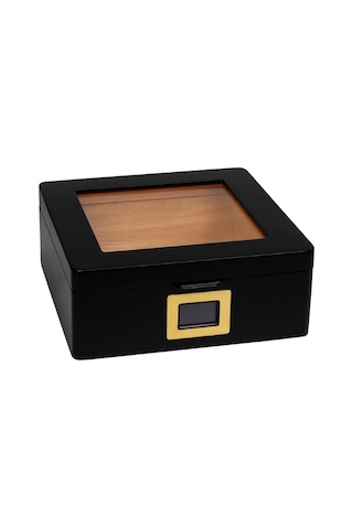 Premiumquality Siyah Camlı Sedir Küçük Humidor Puro Kutusu