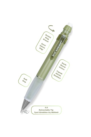 Serve Deep Versatil Kalem 05mm- Toprak Tonları - Yedekli Set Grip Ve Silgi Yaprak Yeşili Yaprak Yeşili