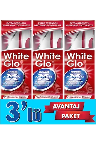 White Glo Ekstra Beyazlatıcı Diş Macunu 150 G + Diş Fırçası x 3