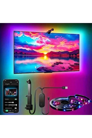 Techtic Kameralı Tv Arka Aydınlatması Led Şerit Ekran Ve Müziğe Senkronize Tv Ambiyans 55-75inç 5m