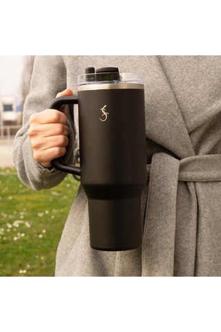 Lurch Big Cup 1.2 L, Paslanmaz Çelik Termos - Uzatılabilir Pipetli, Çift Cidarlı, Sızdırmaz Mat Siyah