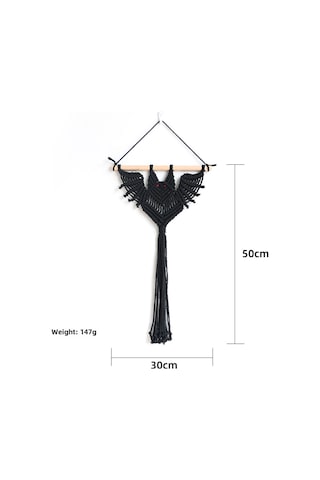 Geeroyoo El Dokuma Yemeni Kanatlı Figürlü Bitki Asma Ağı, Ev Dekoru Duvar Süsülü, Siyah Kısa Tip, Ev Ve Bahçe İçin Siyah