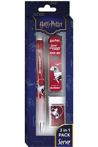 Serve Deep Üçlü Set 0.7 Mm Harry Potter Koleksiyonu Mekanik Versatil Kalem, 2b Min 48 Li & Pvc Siz Silgi Seti - Bordo Çok Renkli