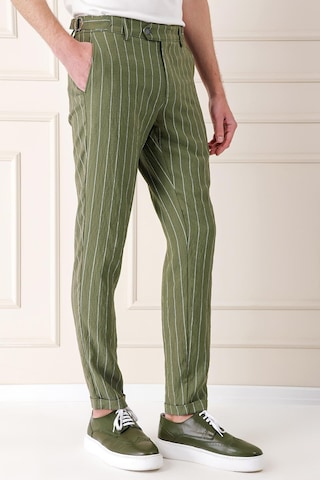 Efor Comfort Fit Yandan Tokalı Çizgili Keten Casual Haki Pantolon P 1151 Haki