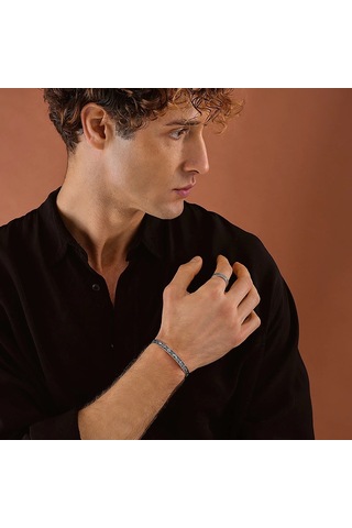 925 Ayar Gümüş Budizm Sembollü Unısex Kelepçe Bileklik Gümüş