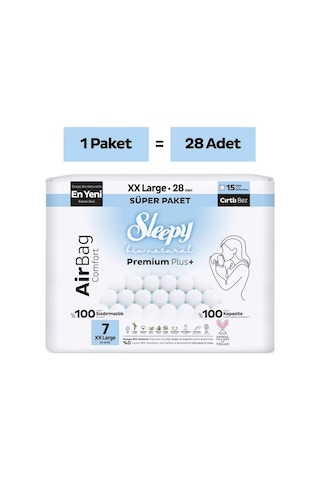 Sleepy Bio Natural Premium Plus Airbag Comfort Süper Paket Bebek Bezi 7 Numara Xxlarge 28 Adet