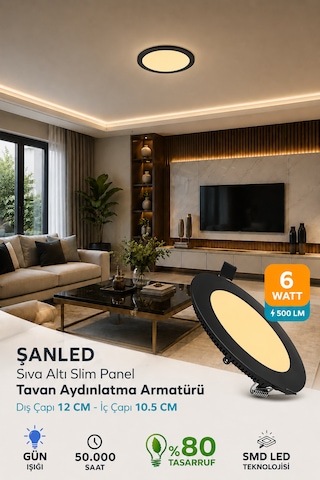 6w Tasarruflu Led Yuvarlak Siyah Kasa Gün Işığı Sıva Altı Panel Aydınlatma Armatür 100 Adettir