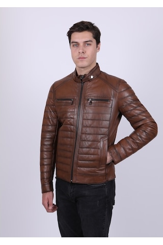 New Zaya Leather Erkek Açık Kahverengi Şişme Deri Mont Açık Kahverengi