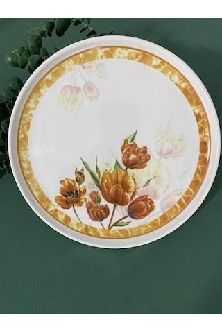 Vintage Lale Büyük Servis Tabağı Kızıl Kahve