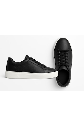 Growish Gre0065-12 Hakiki Floter Deri Yüksek Beyaz Eva Taban Koku Yapmaz Siyah Sneakers Ayakkabı Siyah