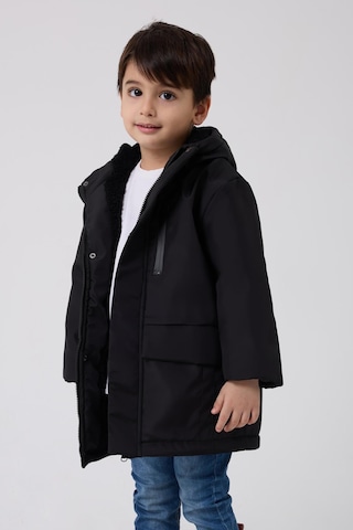 Freemen Erkek Çocuk Kürklü Su Ve Rüzgar Geçirmez Kapüşonlu 3 Kışlık Mont & Kaban & Parka Siyah