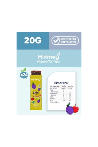 Mixmey Erik Meyve Barı 24 Adet | Atıştırmalıklar – Vegan, Glutensiz, Koruyucusuz (20GR X 24 ADET)