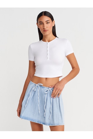 Dilvin 31647 Düğme Detaylı Crop Top-beyaz Beyaz