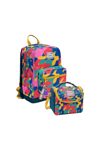 Coral High Renkli Kamuflaj Desenli Unisex Okul Sırt Ve Beslenme Çantası Seti - Setygn33232b Çok Renkli