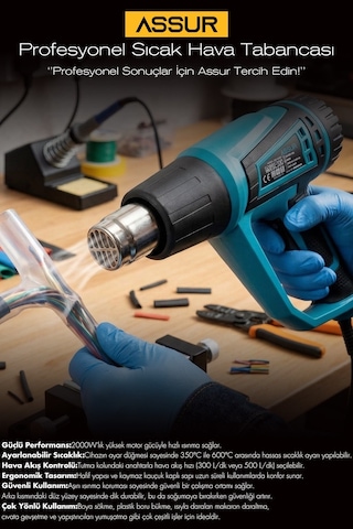 Assur 2000W 2 Kademeli 4 Başlıklı Sıcak Hava Tabancası - 3083