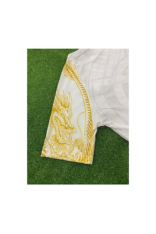 Ronaldo Real Madrid Özel Tasarım Ejder Desenli Beyaz Sarı Forma E