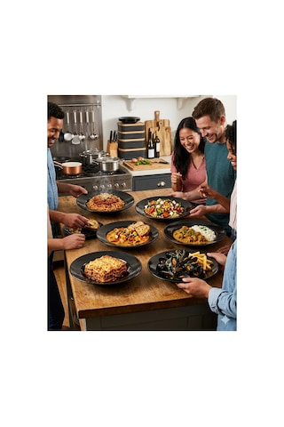Termogold 6 Lı Siyah Melamin Derin Makarna Spagetti Tabağı - 25cm Şef Tabağı Kırılmaya Dayanıklı Siyah