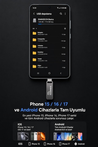 32gb Flash Bellek Android Iphone15 Ve Sonrası Type-c Telefon Bilgisayar Tablet Uyumlu Usb3.0 Usb & Type-c