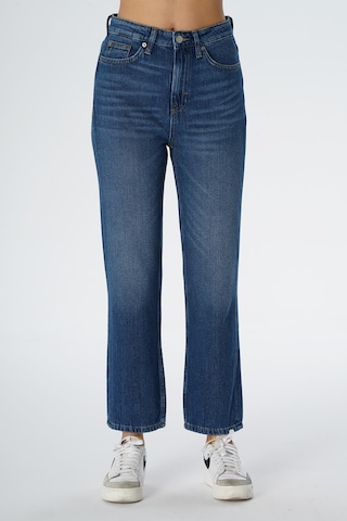 Elıza Cropped Orta Mavi Straight Fit Fermuarlı Jean Pantolon C 4518-078 Mavi