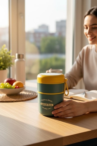 Tohana Kulplu Çelik Sefer Tası - Yemek Termosu Saklama Kabı 2 Katlı Mavi 710 Ml. 304 Çelik Pembe