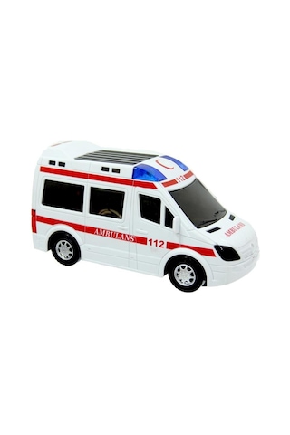 Oyuncak Ambulans - 20 Cm Işıklı Sesli Pilli Ve Çarp Dön Özellikli 112 Acil Kurtarma Aracı Çok Renkli
