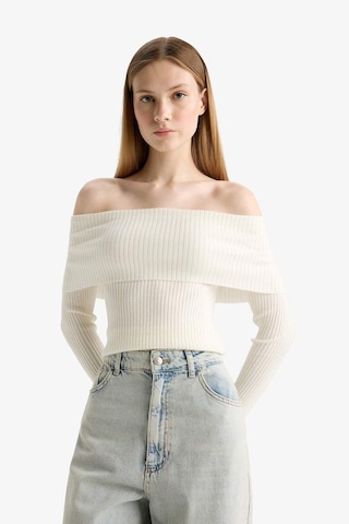 Defacto Coool Slim Fit Dar Kesim Açık Omuz Triko Kazak B6537ax25wner105 Ekru