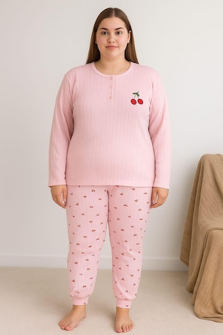 Kadın Büyük Beden Raporlu 0249 Pijama Takımı Pembe Pembe