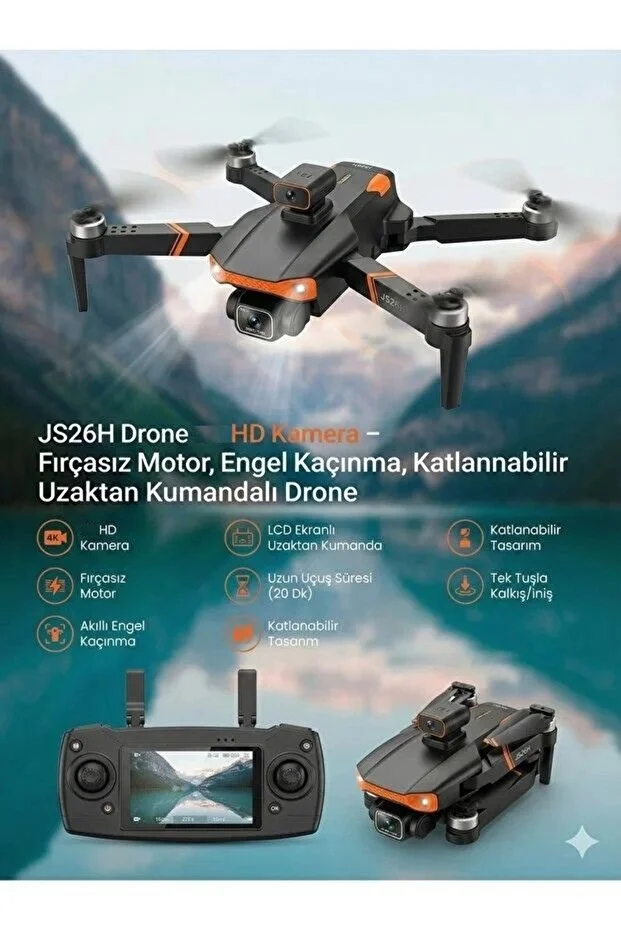 Js26h Drone 4k Hd Kamera Fırçasız Motor Engel Kaçınma Katlanabilir Uzaktan Kumandalı Drone