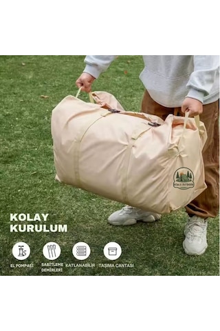 12 Kişilik 4 Mevsim Su Geçirmez Şişme Kamp Çadırı 400x300x210 Cm Bej