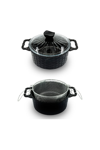 Polochef Döküm Granit Kızartma Tenceresi Fritöz 24cm Siyah