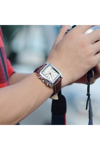 Geeksen Erkekler İçin Dörtgen Kadranlı, Işıklı, Zaman-tarih Gösteren, Su Geçirmez, Deri Kayışlı Klasik Spor Quartz Saat - Beyaz Çok Renkli