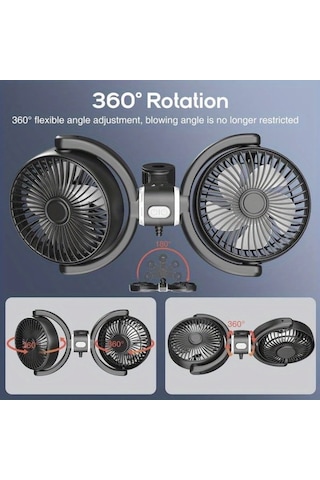 Motion003 1 Adet Siyah Çift Başlıklı Usb Araç Koltuk Fanı Katlanabilir Dönebilir Sessiz Güçlü Rüzgar Kamyonet Suv Sedan Yaz Seyahati