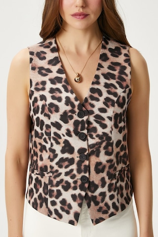 Ritnice Kadın Style Leopar Astarlı Dokuma Yelek Kahverengi - Krem