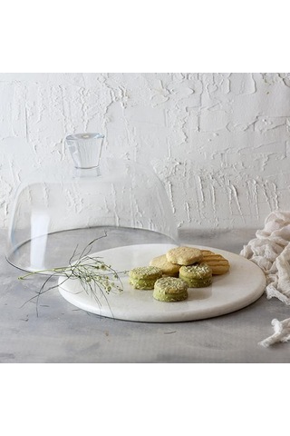 Akayev Mermer 25 CM Beyaz Cam Fanus