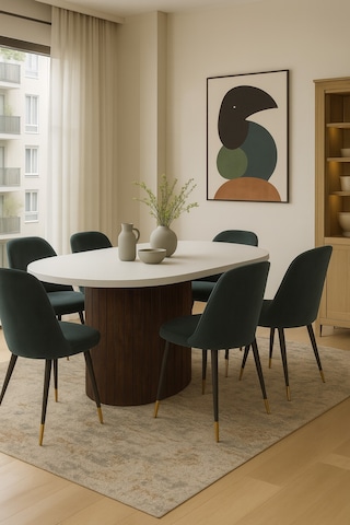 Dolunay 180x90x75cm 36mm Kalın Kenarlı Oval Beyaz Sütunlu Yemek Masası Sadece Masadır Ceviz