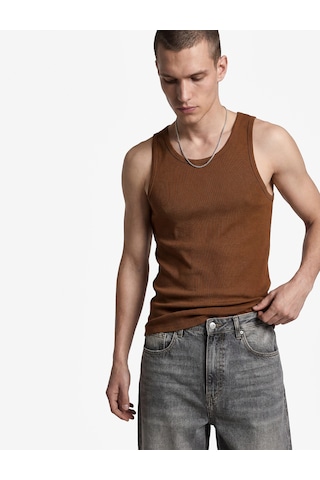 Koton Kolsuz Pamuklu Bisiklet Yaka Slim Fit Atlet Kahverengi 6sam30001mk