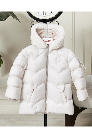 Benitto Kids Kız Bebek Kapüşonlu Fermuarlı Şişme Mont 51351 Krem