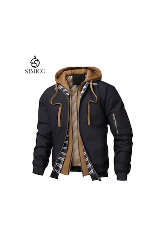 Kapitone Pamuklu Sweatshirt Sahte İki Parçalı Erkek Ceketi Siyah