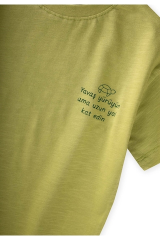 Cigit Slogan Baskılı T-shirt 2-10 Yaş Lime Yeşil