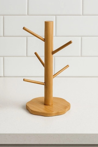 Bambu 6 Lı Bardak Askılığı Doğal Ve Şık Bambu Bardak Standı 15x35 Cm Bambu