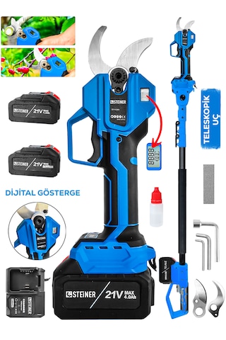 Steiner 30 Mm Dijital Kömürsüz Akülü Bağ Dal Ağaç Kesme Biçme Budama Şarjlı Makası Makinesi + Teleskop M4484
