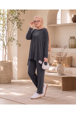 Unika Boutique Kadın Arma Detaylı Salaş İkili Takım Antrasit