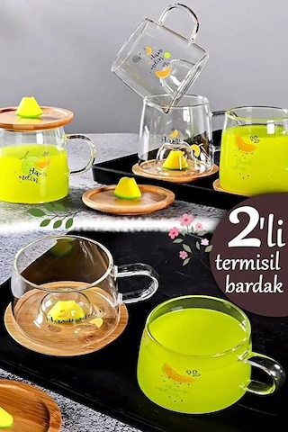 3d Figürlü Bardağı Kavunlu Figürlü Baskılı Sıcak Soğuk Borosilikat Cam Meşrubat Kupası Su Çay Bardağ Şefaf