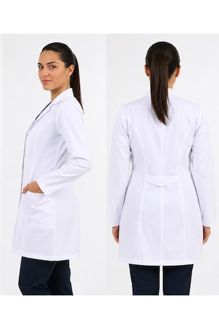 Kadın Beyaz Klasik Yaka Doktor Hemşire Öğretmen Vizit Önlük