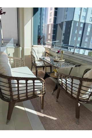 Tu Tienda Kartepe 2 1 1 Rattan Bahçe Balkon Takimi,kahve Rattan/krem Kumaş Krem
