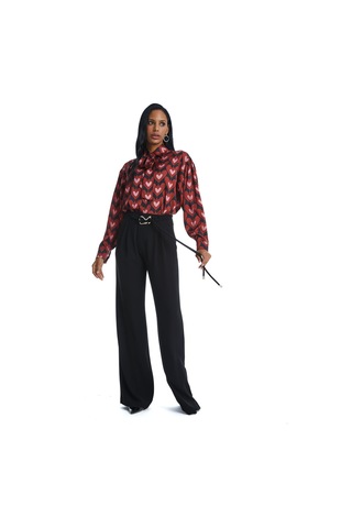 Kalp Desenli Şık Gömlek Zarif Fiyonk Detaylı Tasarım Kiremit